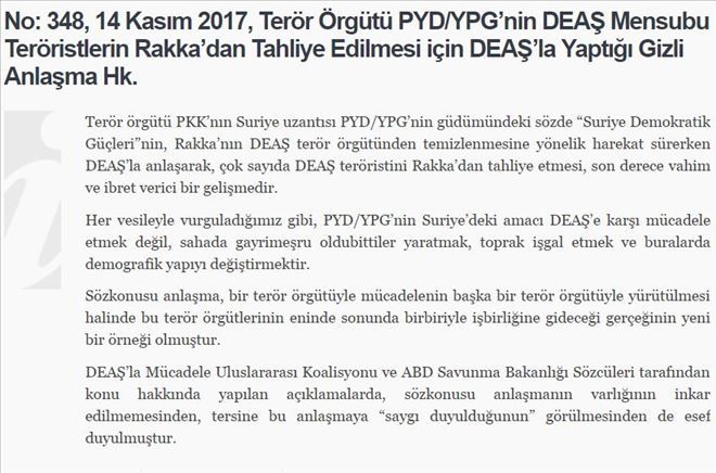 Dışişleri Bakanlığından terör örgütleri DEAŞ ile PYD/YPG´nin Rakka´daki anlaşmasına ilişkin açıklama yapıldı.