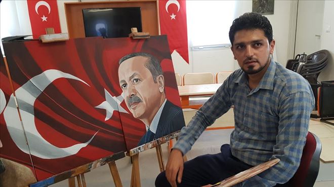 SURİYELİ ÖĞRETMEN ERDOĞAN SEVGİSİNİ TUVALİNE YANSITTI
