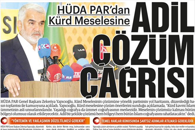 HÜDA PAR´DAN KÜRD MESELESİ İÇİN ADİL ÇÖZÜM ÇAĞRISI