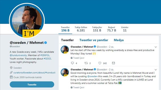 İsveç´in resmi Twitter hesabı Türk öğrenciye emanet