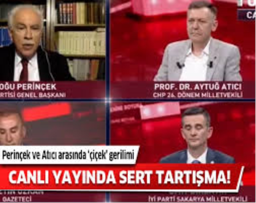 Canlı yayında sert tartışma! Perinçek ile Atıcı arasında çiçek kavgası