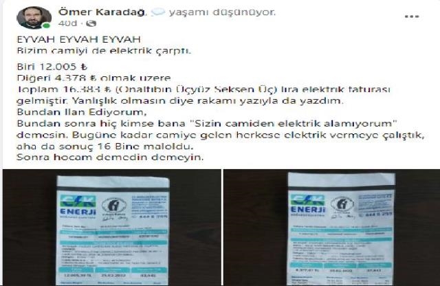 25 yıllık imam, camiye gelen okkalı elektrik faturasını manidar bir notla paylaştı 